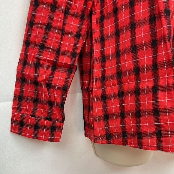 Meaneor red and black plaid button-down long sleeve collar shirt for wom… - Picture 3 of 13